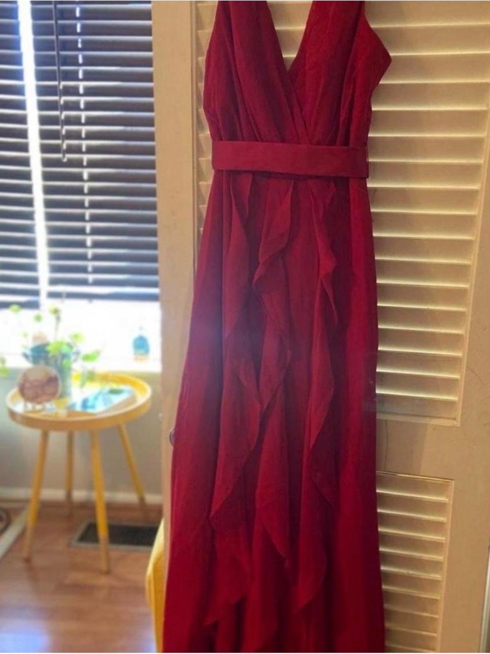 WHIT Crimson V-Neck Ruffled Maxi Dress